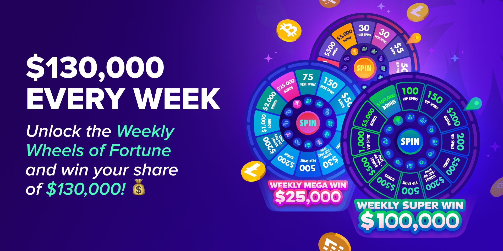 Promotion Weekly Wheels of Fortune - $130,000 Cash Bonuses 