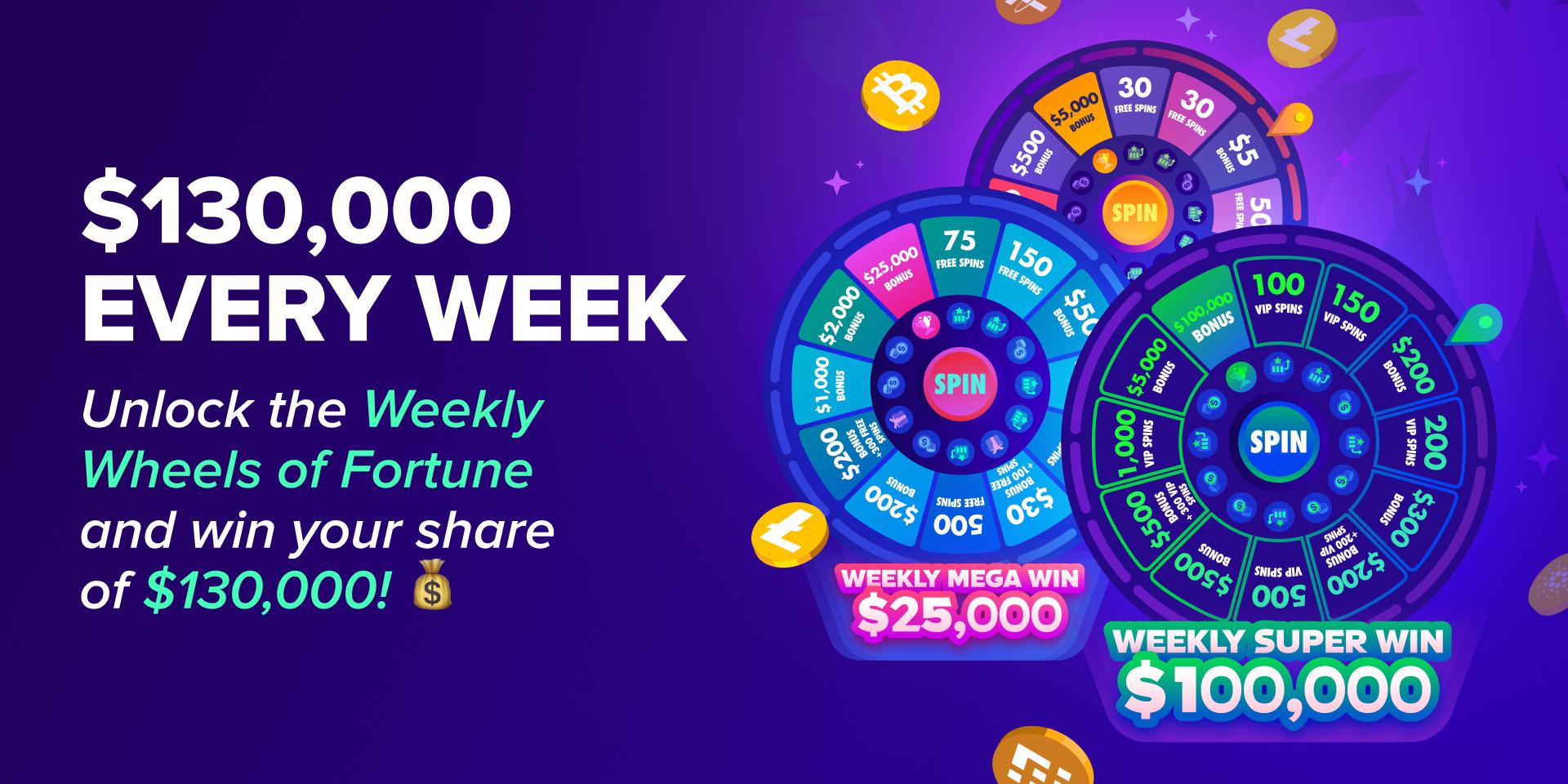 Promotion Weekly Wheels of Fortune - $130,000 Cash Bonuses 